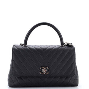 Chanel Small Coco Top Handle Bag Chevron Caviar